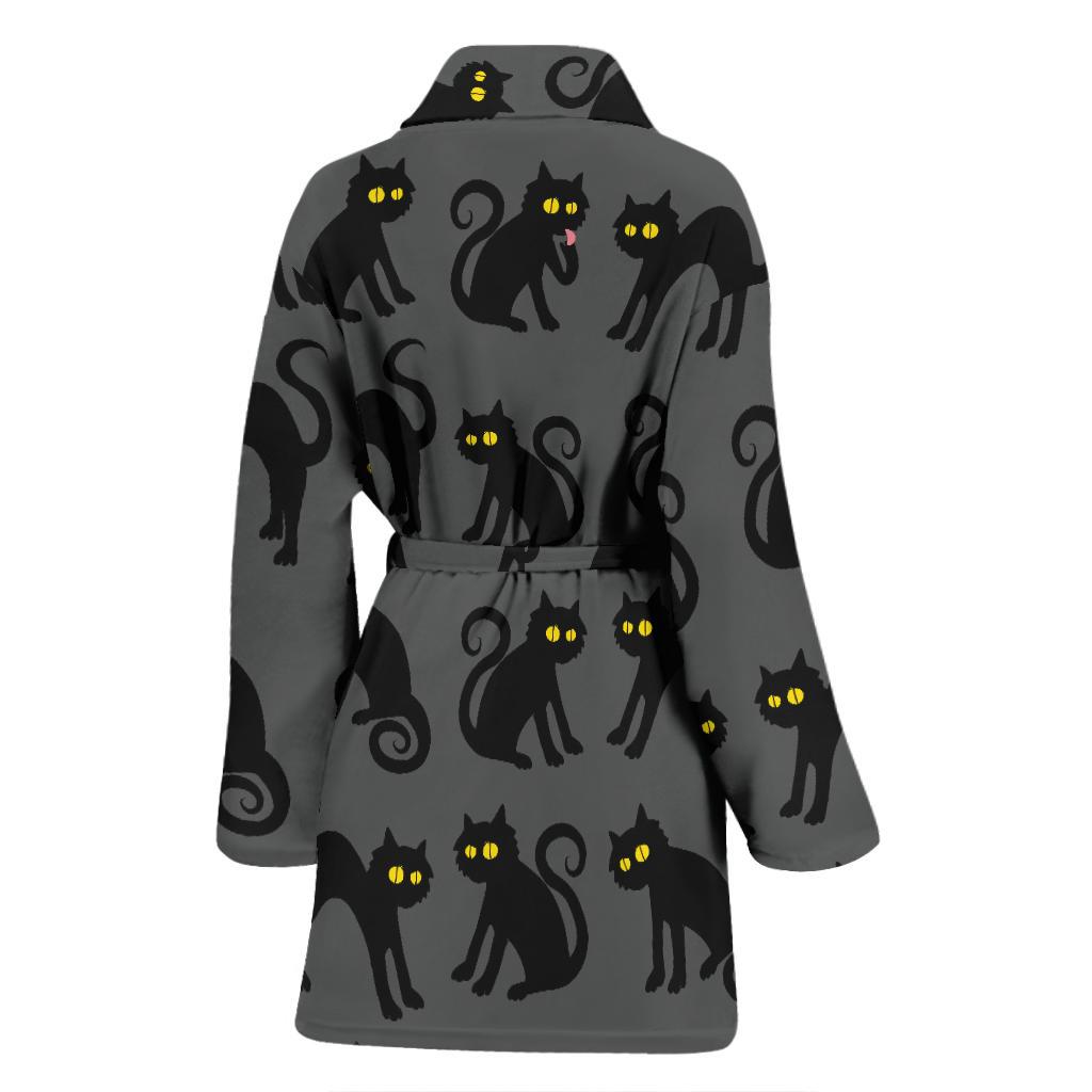 Black Cat Cute Print Pattern Women Bath Robe-JTAMIGO.COM