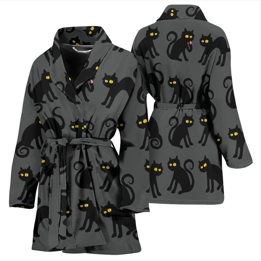 Black Cat Cute Print Pattern Women Bath Robe-JTAMIGO.COM
