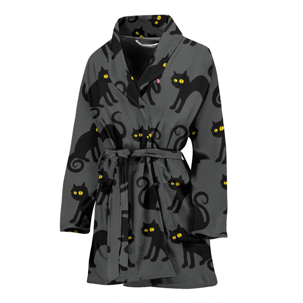 Black Cat Cute Print Pattern Women Bath Robe-JTAMIGO.COM