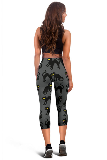 Black Cat Cute Print Pattern Women Capris