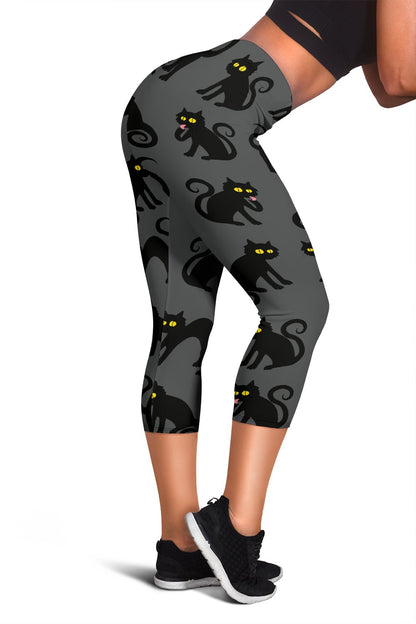 Black Cat Cute Print Pattern Women Capris