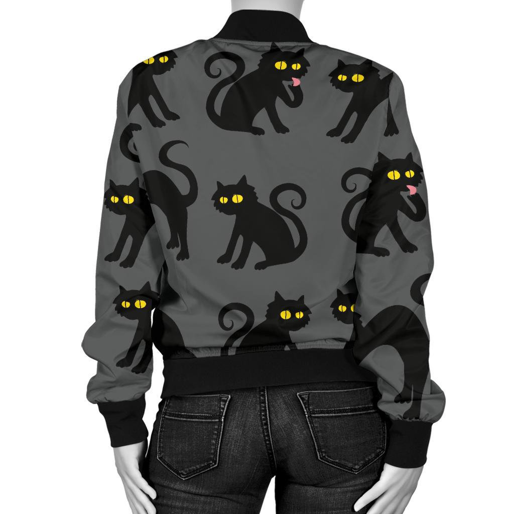 Black Cat Cute Print Pattern Women Casual Bomber Jacket