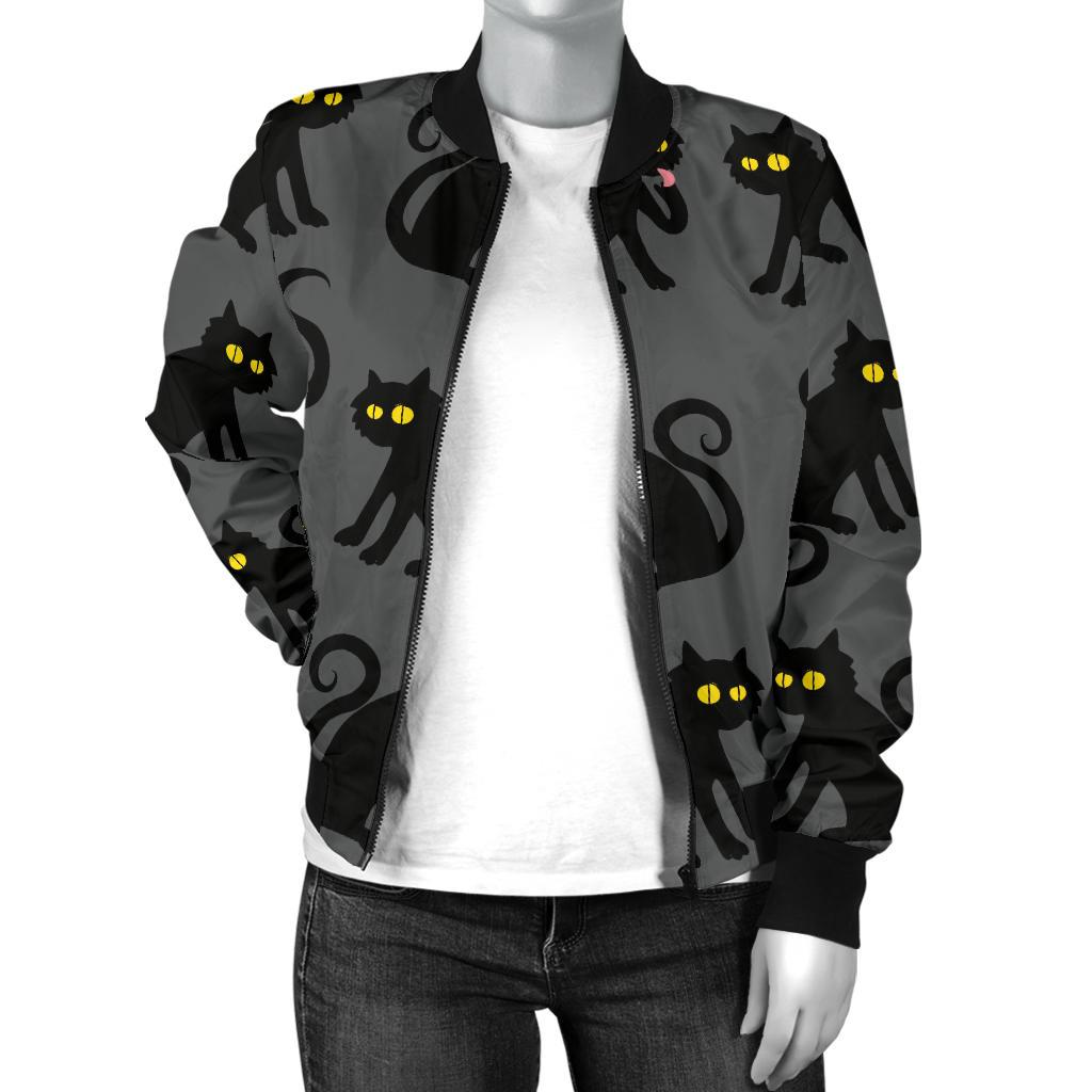 Black Cat Cute Print Pattern Women Casual Bomber Jacket