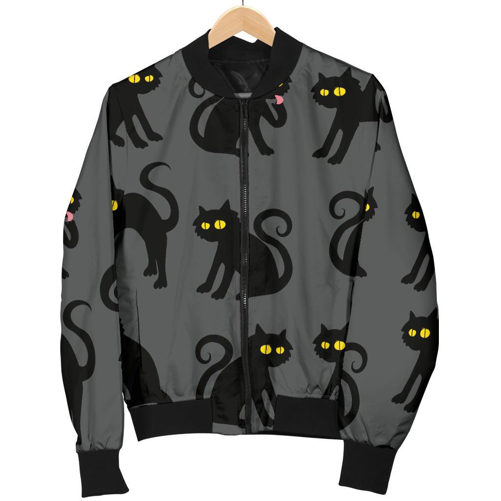 Black Cat Cute Print Pattern Women Casual Bomber Jacket