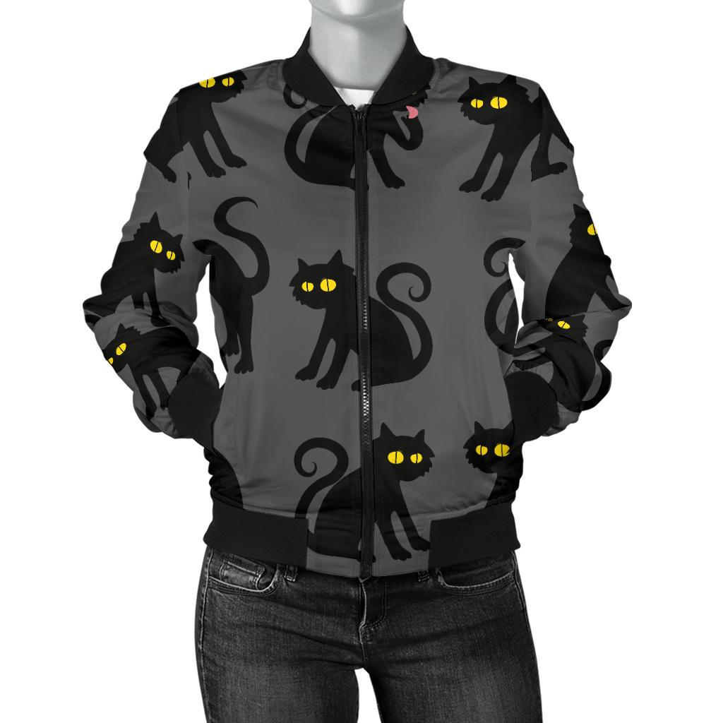 Black Cat Cute Print Pattern Women Casual Bomber Jacket