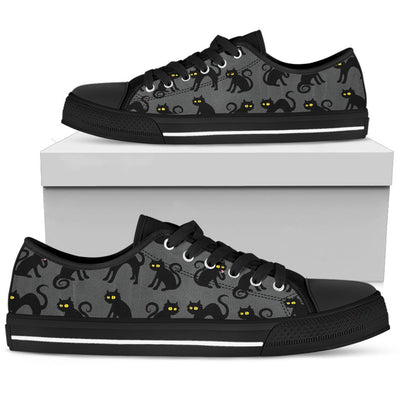 Black Cat Cute Print Pattern Women Low Top Shoes