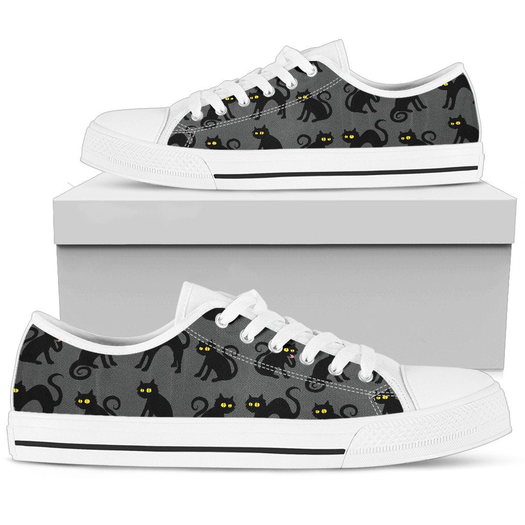 Black Cat Cute Print Pattern Women Low Top Shoes