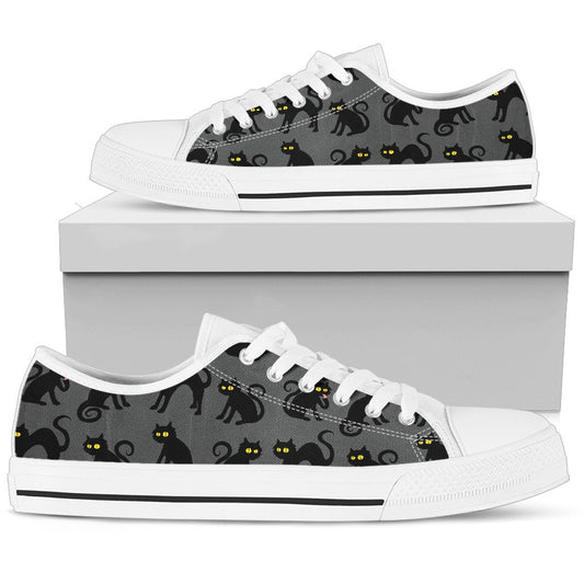 Black Cat Cute Print Pattern Women Low Top Shoes