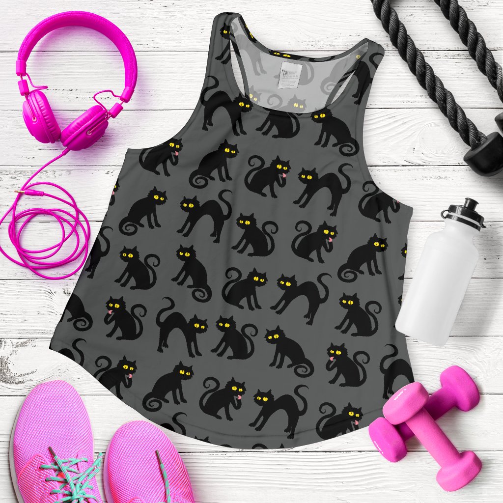 Black Cat Cute Print Pattern Women Racerback Tank Top