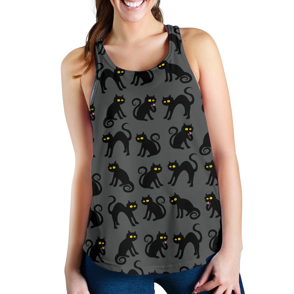 Black Cat Cute Print Pattern Women Racerback Tank Top