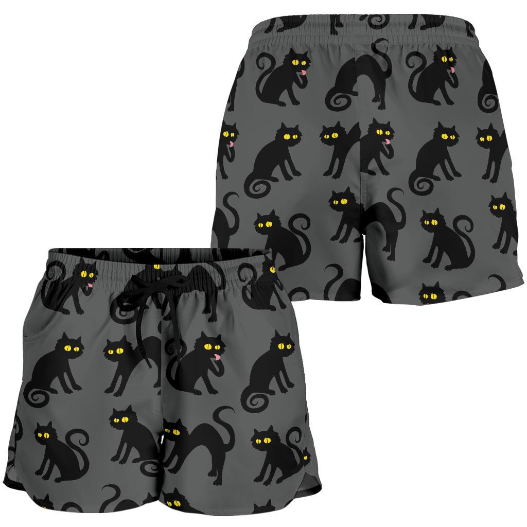 Black Cat Cute Print Pattern Women Shorts-JTAMIGO.COM