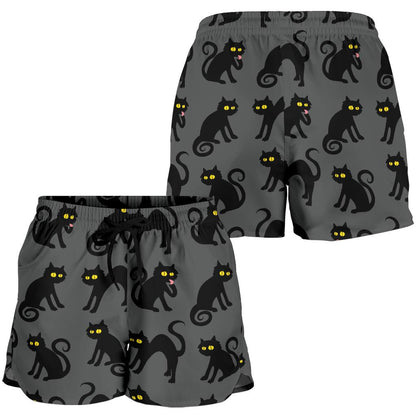 Black Cat Cute Print Pattern Women Shorts-JTAMIGO.COM