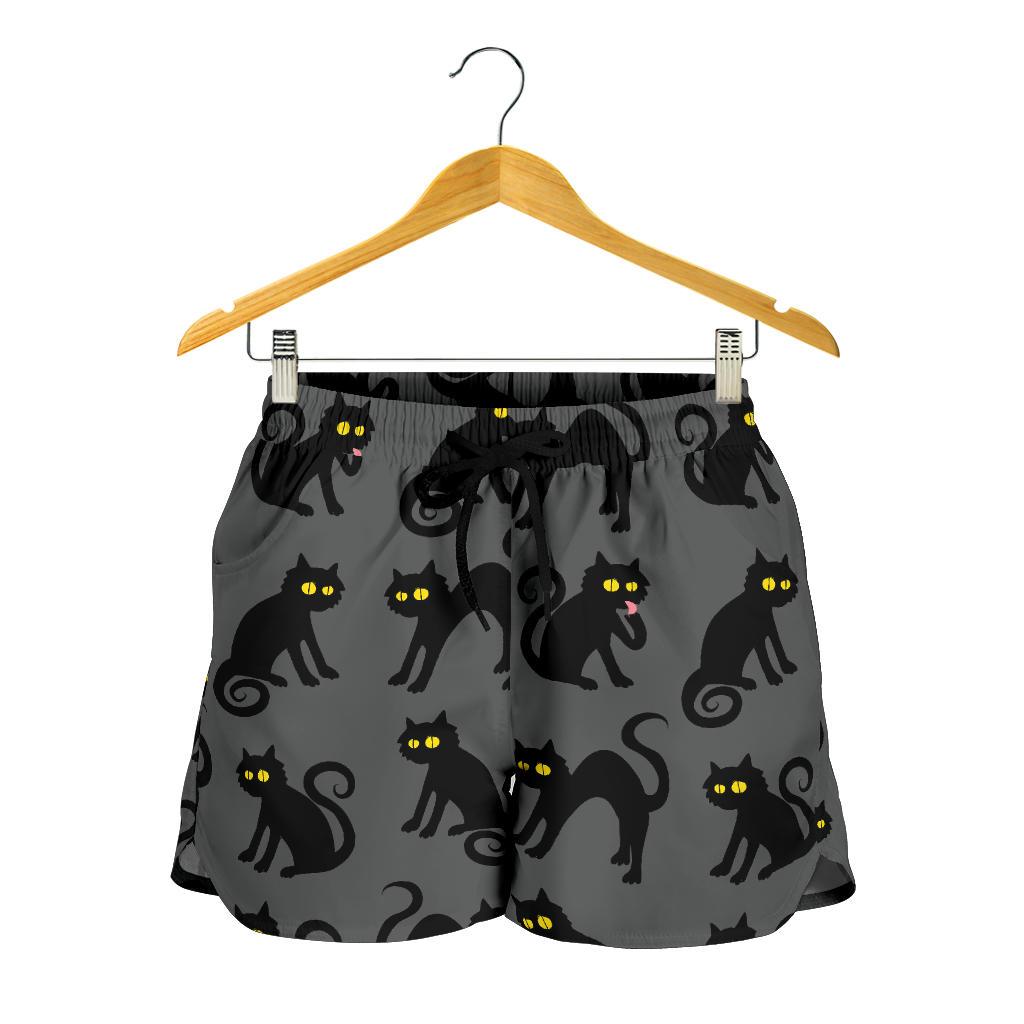 Black Cat Cute Print Pattern Women Shorts-JTAMIGO.COM
