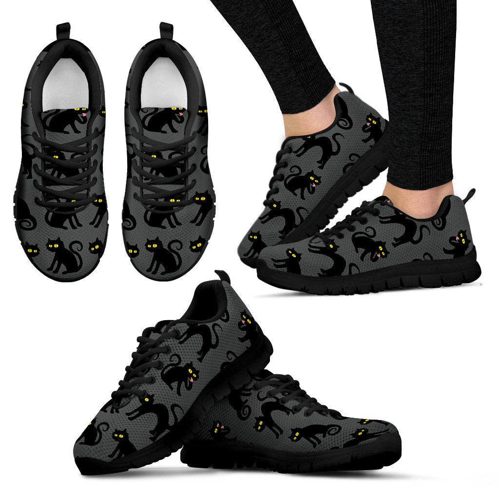 Black Cat Cute Print Pattern Women Sneakers Shoes