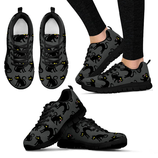 Black Cat Cute Print Pattern Women Sneakers Shoes