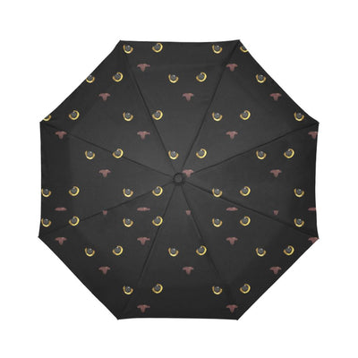Black Cat Face Print Pattern Automatic Foldable Umbrella