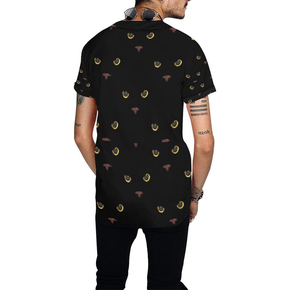 Black Cat Face Print Pattern Baseball Jersey-JTAMIGO.COM