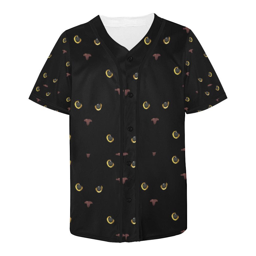 Black Cat Face Print Pattern Baseball Jersey-JTAMIGO.COM