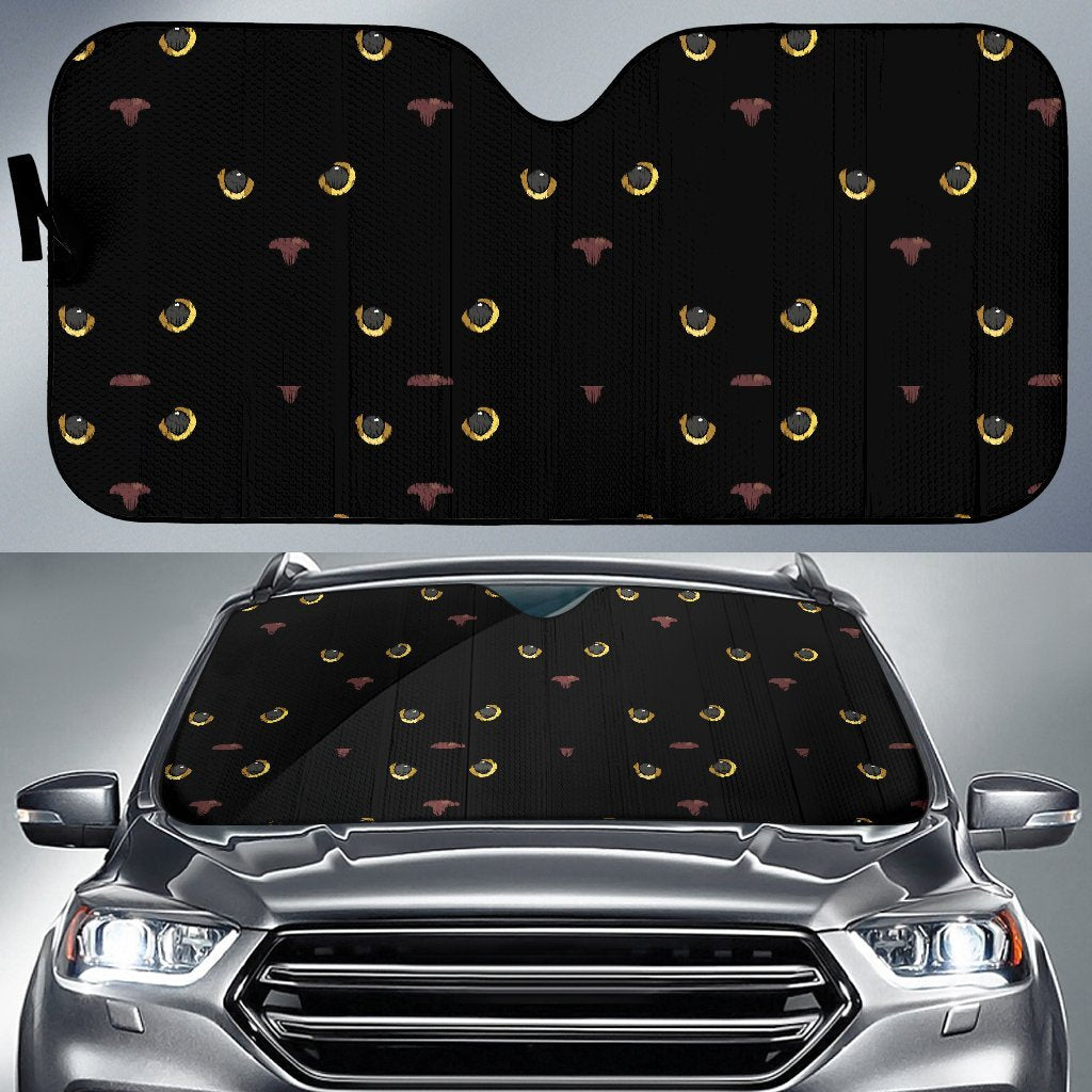Black Cat Face Print Pattern Car Sun Shade For Windshield