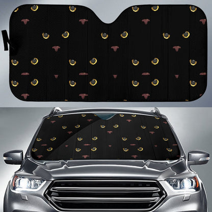 Black Cat Face Print Pattern Car Sun Shade For Windshield