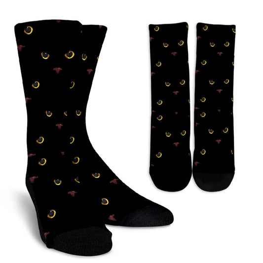 Black Cat Face Print Pattern Crew Socks