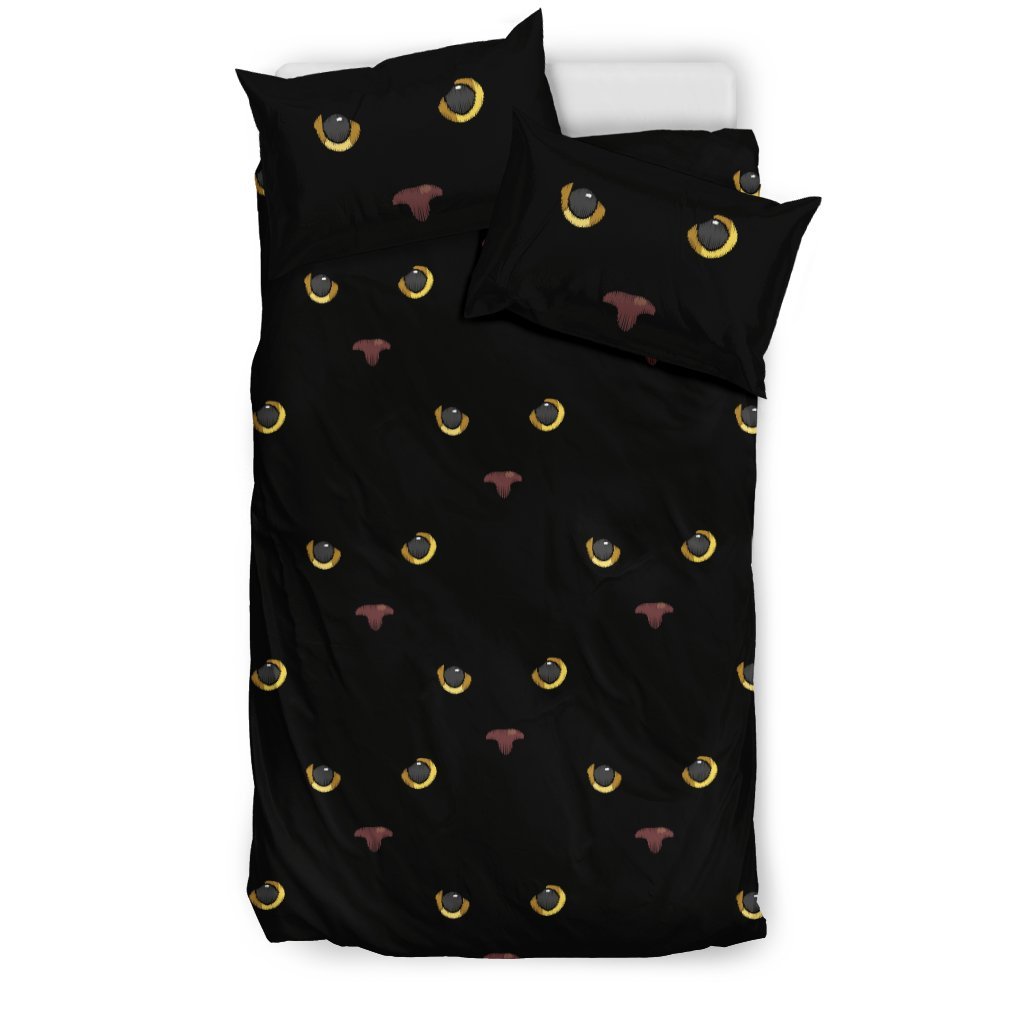 Black Cat Face Print Pattern Duvet Cover Bedding Set