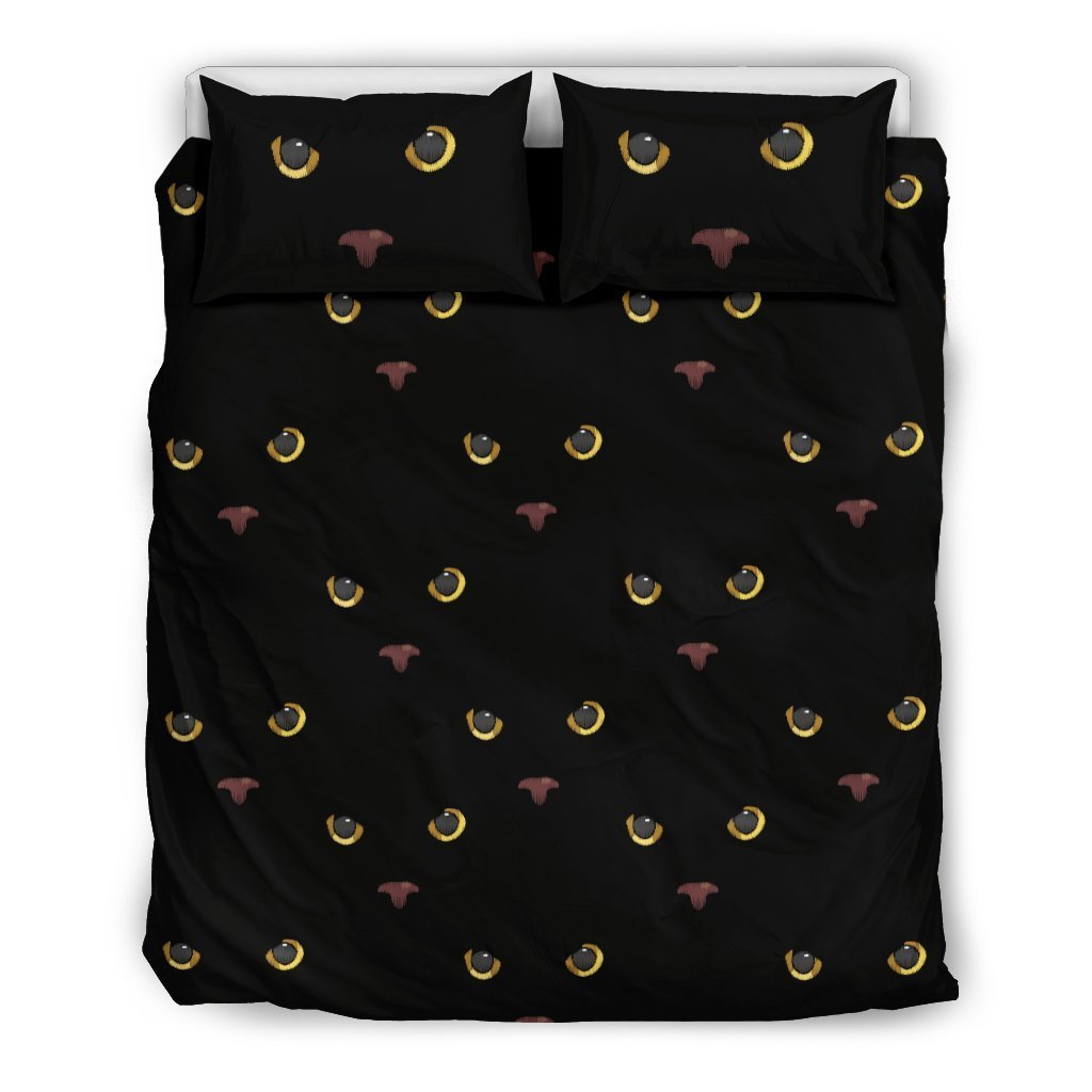 Black Cat Face Print Pattern Duvet Cover Bedding Set