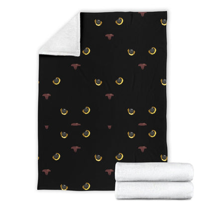 Black Cat Face Print Pattern Fleece Blanket