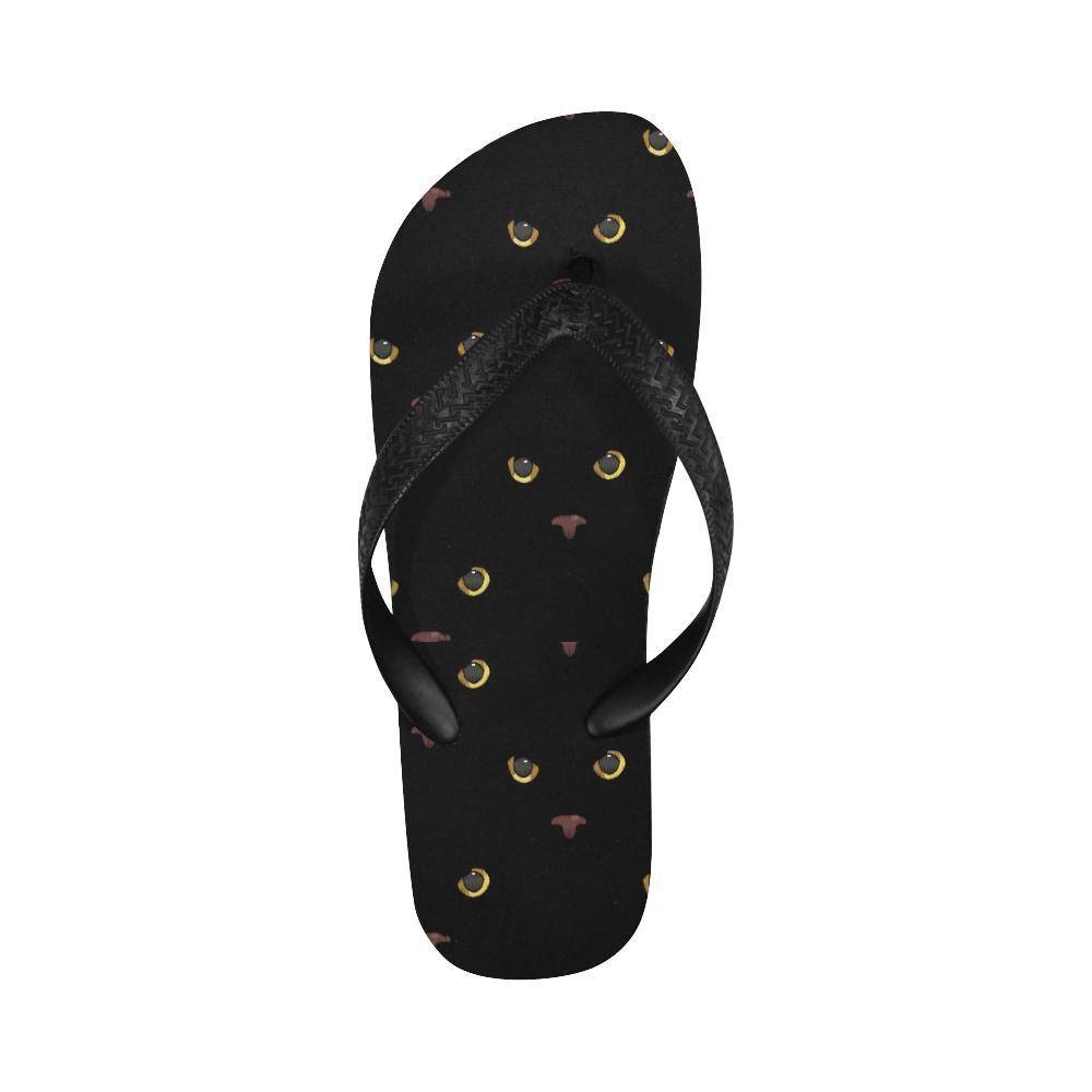 Black Cat Face Print Pattern Flip Flops-JTAMIGO.COM
