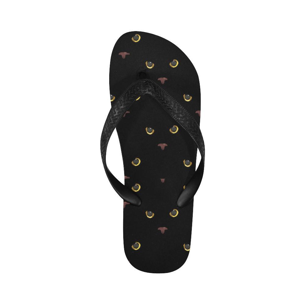 Black Cat Face Print Pattern Flip Flops-JTAMIGO.COM