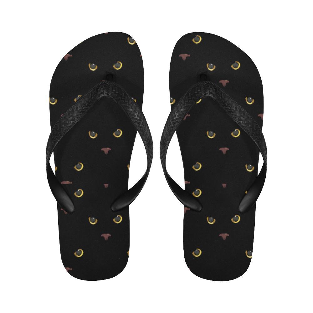 Black Cat Face Print Pattern Flip Flops-JTAMIGO.COM