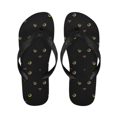 Black Cat Face Print Pattern Flip Flops-JTAMIGO.COM
