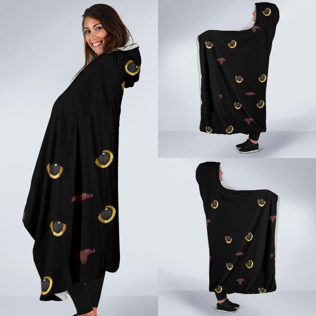 Black Cat Face Print Pattern Hooded Blanket-JTAMIGO.COM