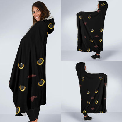 Black Cat Face Print Pattern Hooded Blanket-JTAMIGO.COM