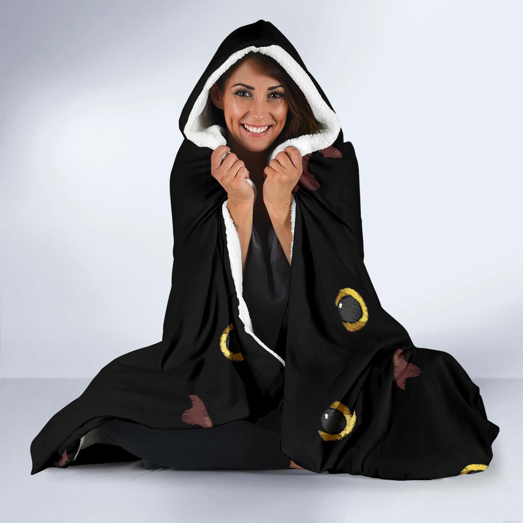 Black Cat Face Print Pattern Hooded Blanket-JTAMIGO.COM