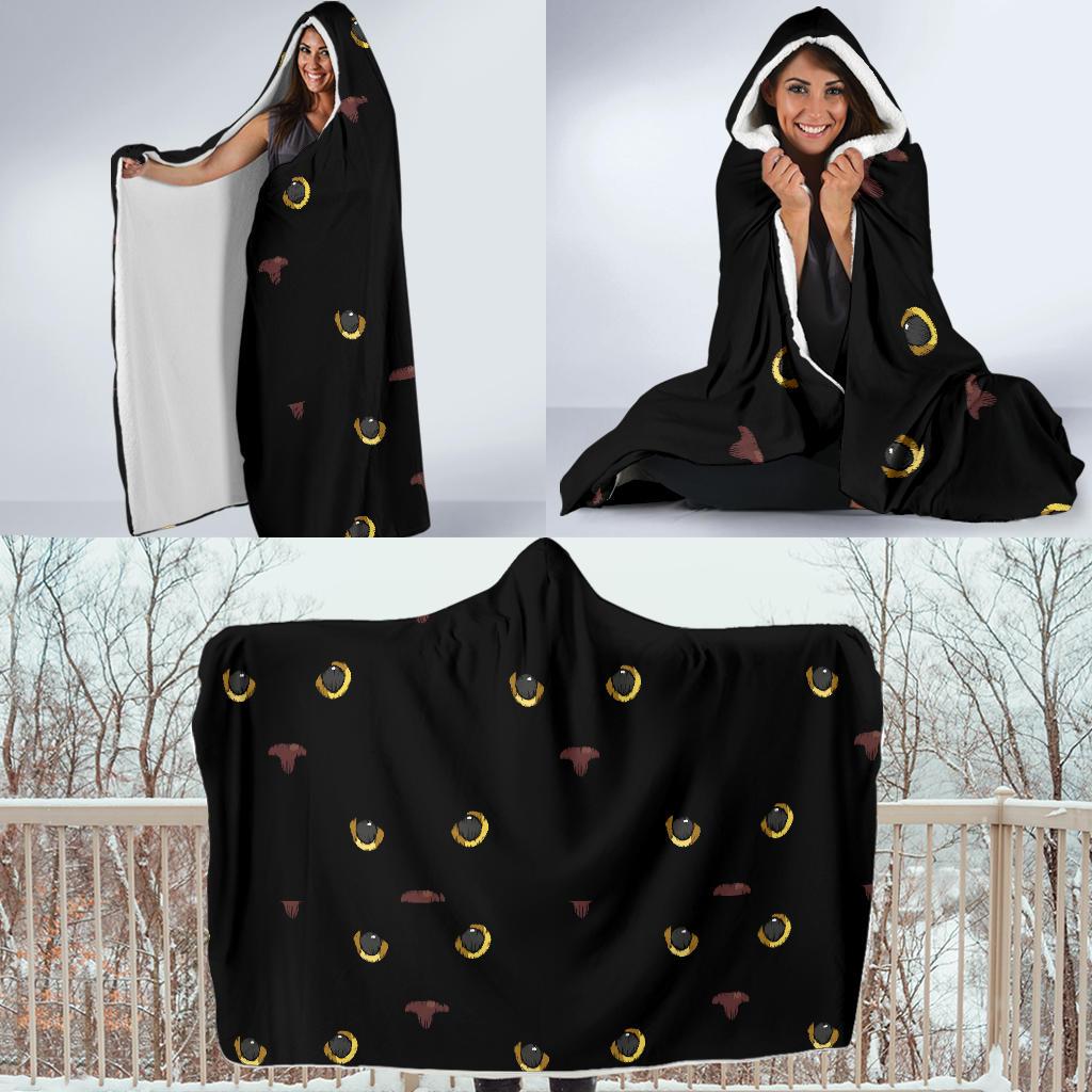Black Cat Face Print Pattern Hooded Blanket-JTAMIGO.COM