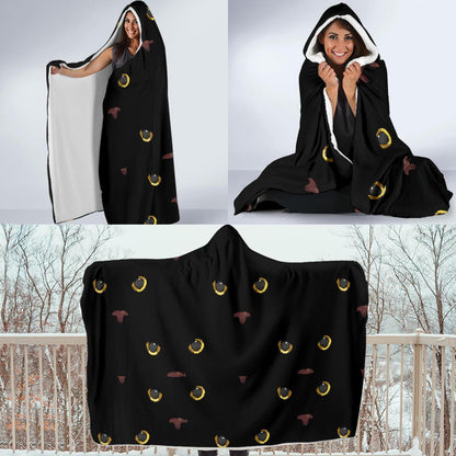 Black Cat Face Print Pattern Hooded Blanket-JTAMIGO.COM