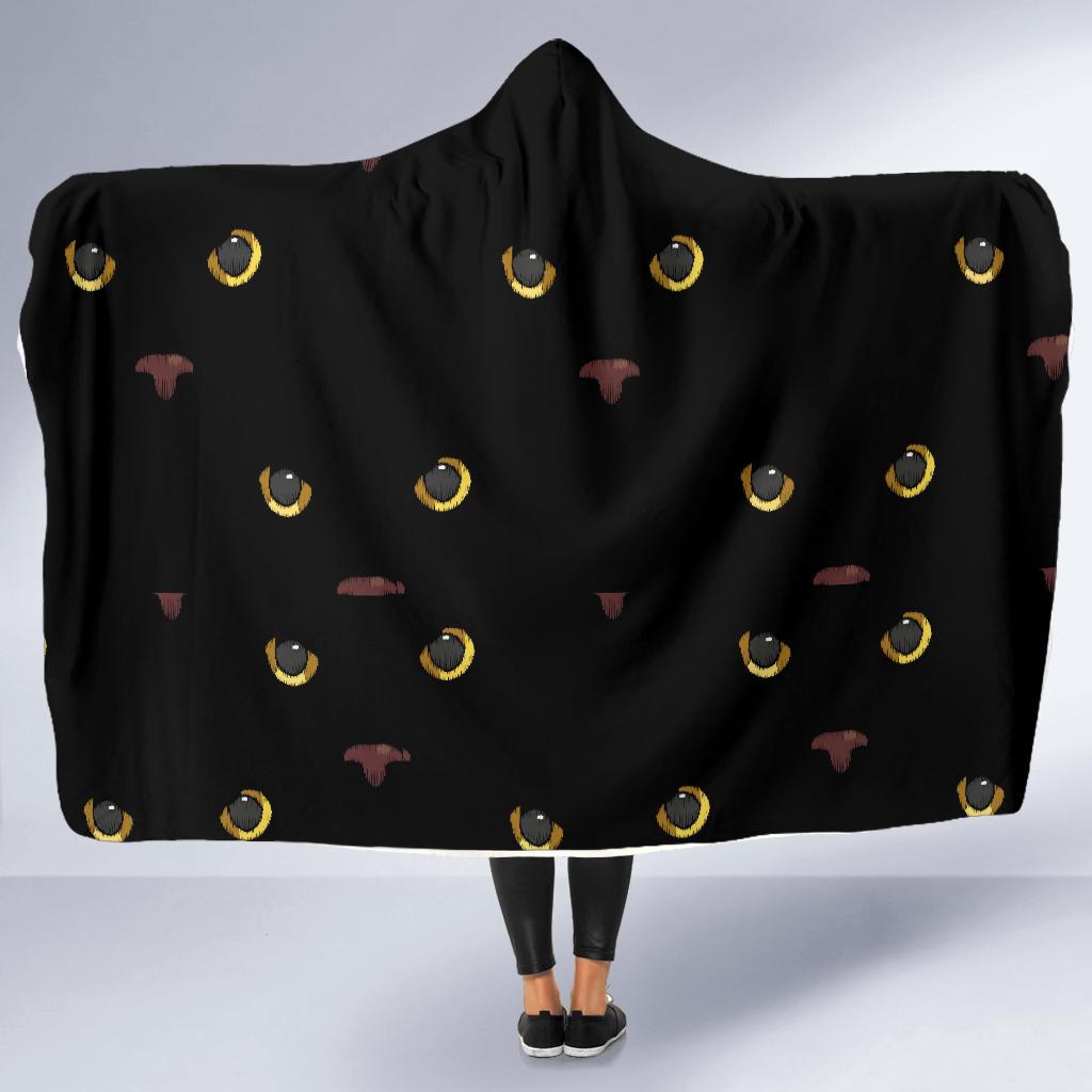 Black Cat Face Print Pattern Hooded Blanket-JTAMIGO.COM