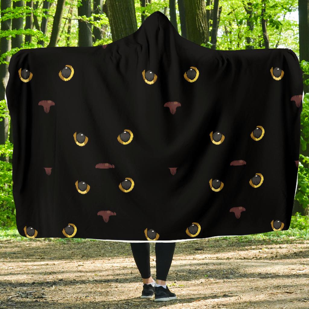 Black Cat Face Print Pattern Hooded Blanket-JTAMIGO.COM