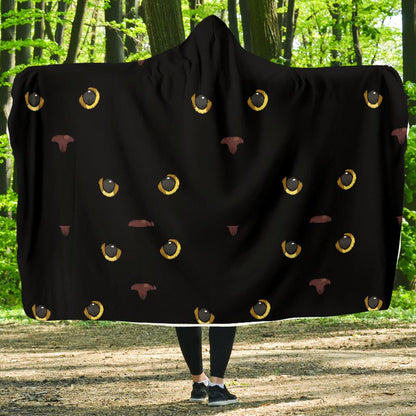 Black Cat Face Print Pattern Hooded Blanket-JTAMIGO.COM