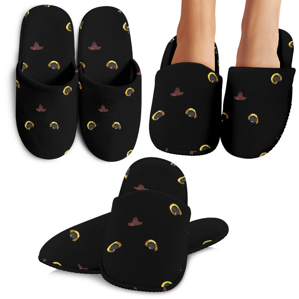 Black Cat Face Print Pattern House Slippers
