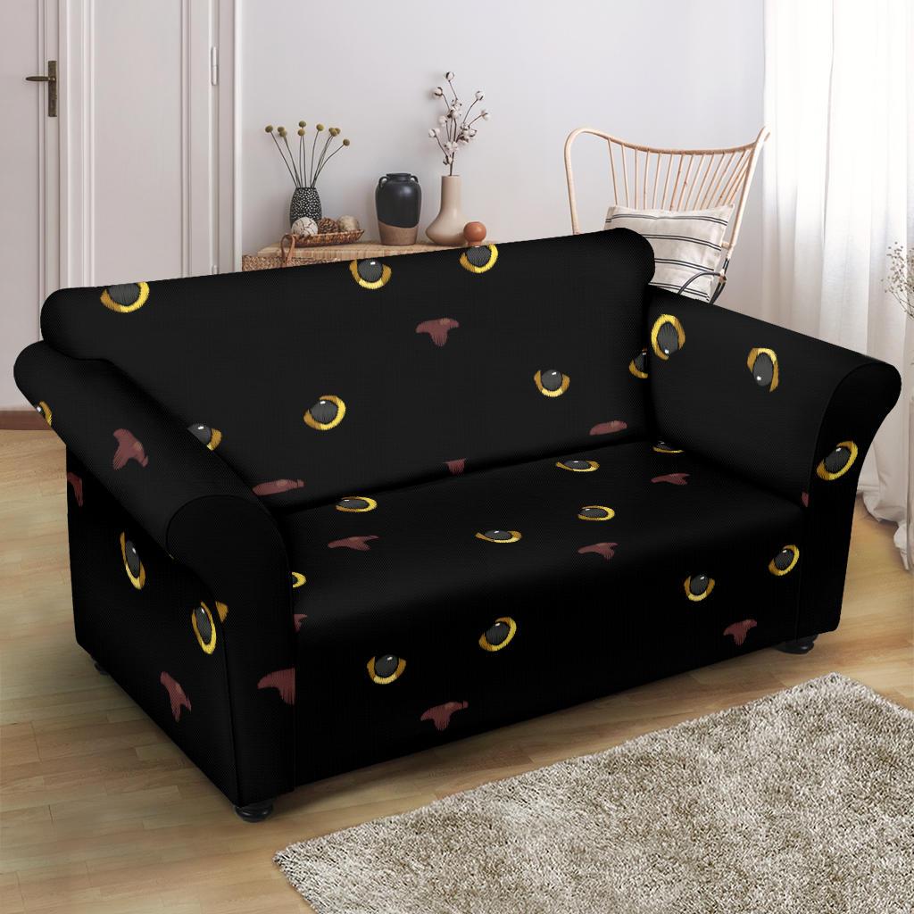 Black Cat Face Print Pattern Loveseat Slipcover-JTAMIGO.COM