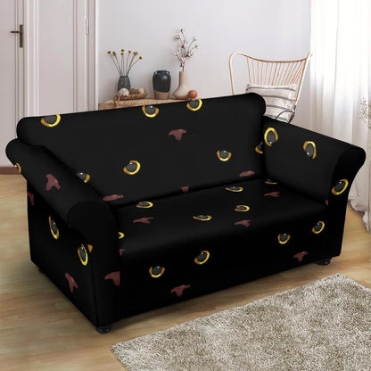 Black Cat Face Print Pattern Loveseat Slipcover-JTAMIGO.COM