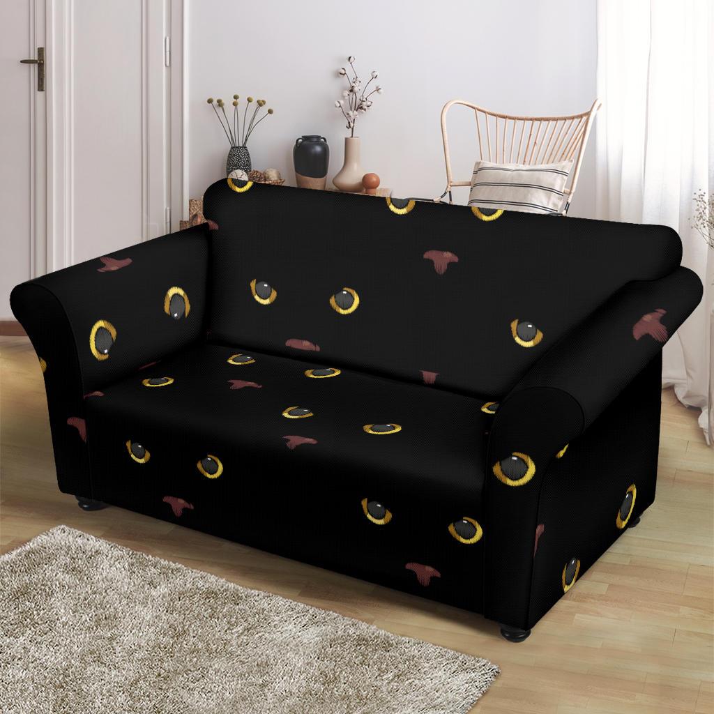 Black Cat Face Print Pattern Loveseat Slipcover-JTAMIGO.COM