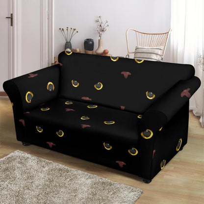 Black Cat Face Print Pattern Loveseat Slipcover-JTAMIGO.COM