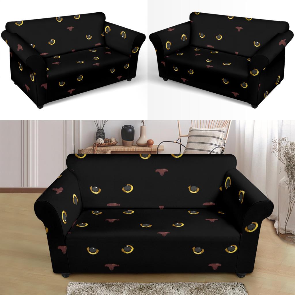 Black Cat Face Print Pattern Loveseat Slipcover-JTAMIGO.COM