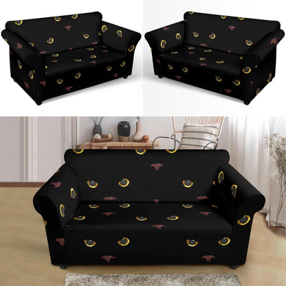 Black Cat Face Print Pattern Loveseat Slipcover-JTAMIGO.COM
