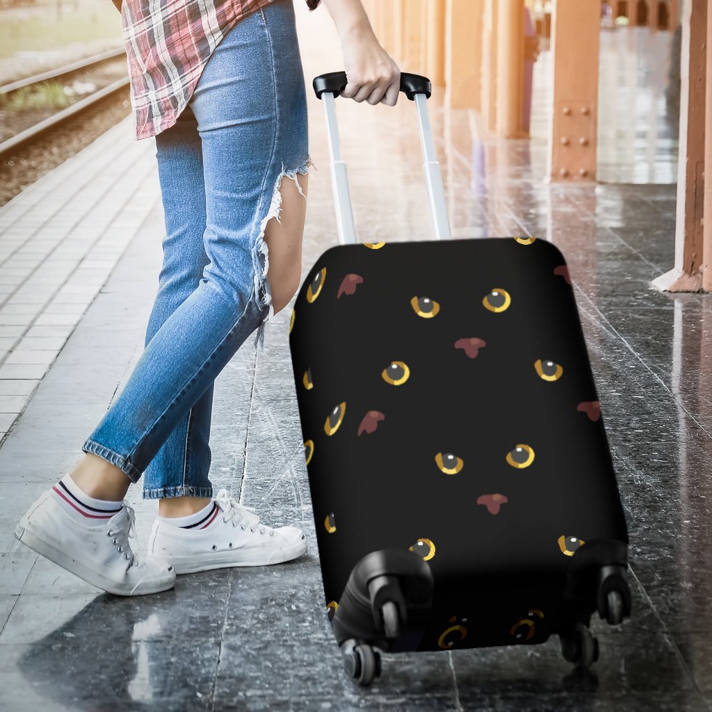 Black Cat Face Print Pattern Luggage Cover Protector