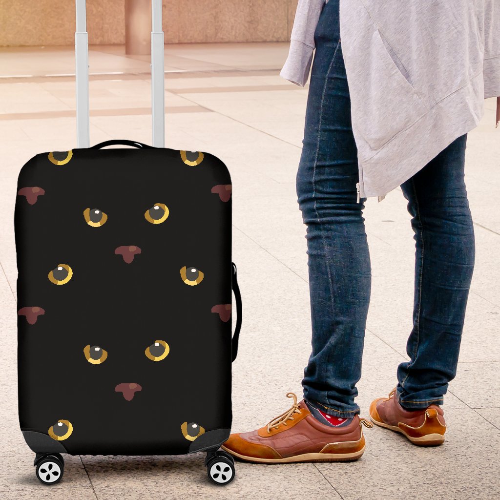 Black Cat Face Print Pattern Luggage Cover Protector