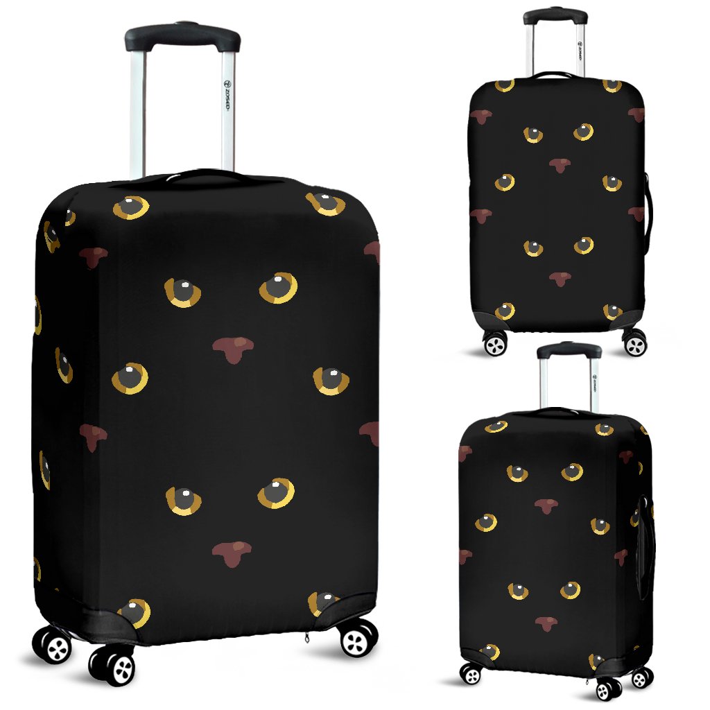 Black Cat Face Print Pattern Luggage Cover Protector